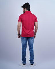 RED COLOR LINING COLLAR T-SHIRT