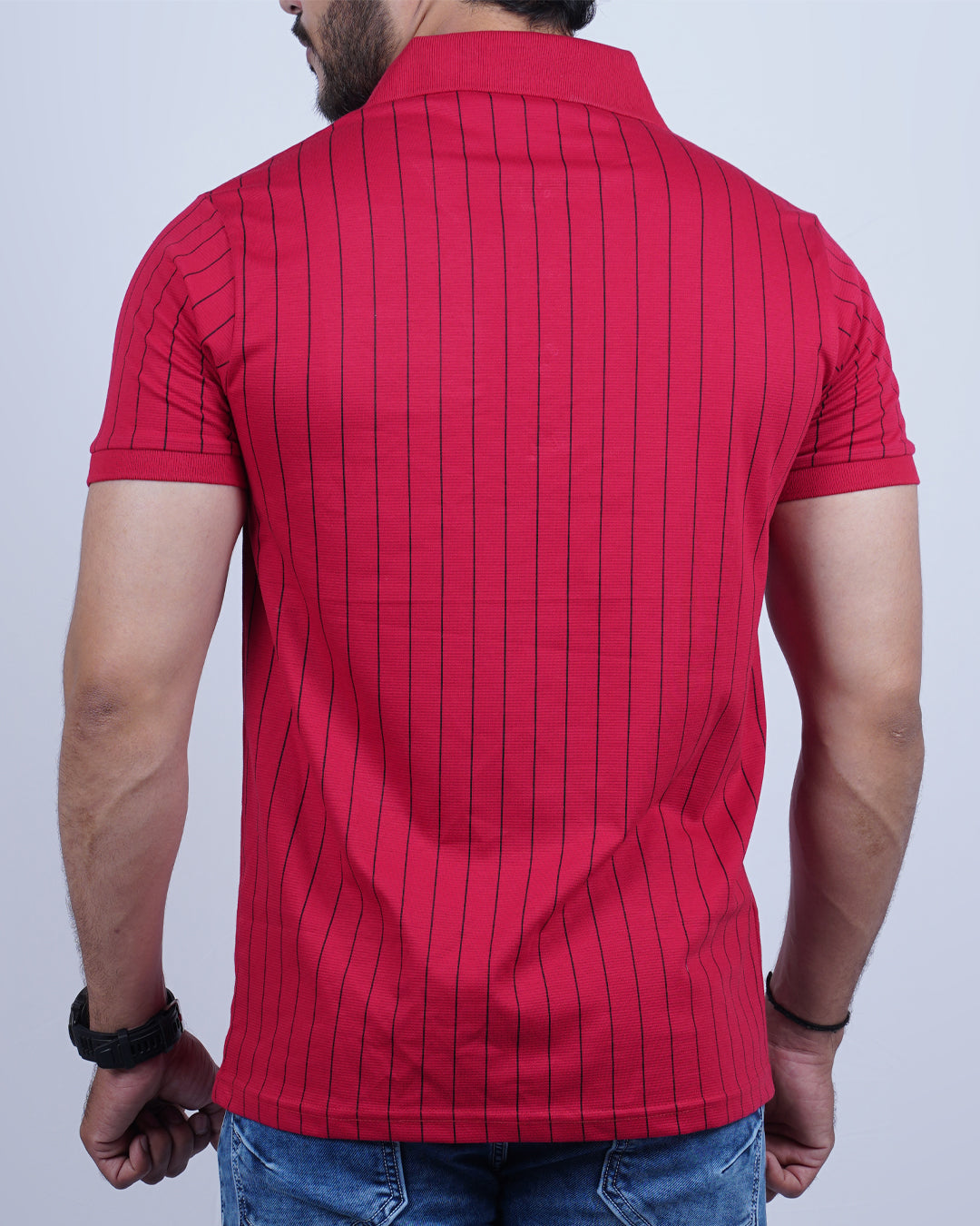 RED COLOR LINING COLLAR T-SHIRT