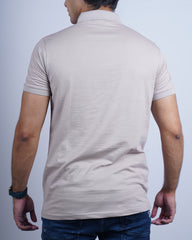 BEIGE COLOR PLAIN COLLAR T-SHIRT