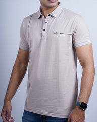 Beige color plain collar t-shirt for men