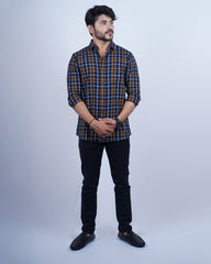 BLUE-YELLOW COLOR CHECKS CASUAL SHIRT