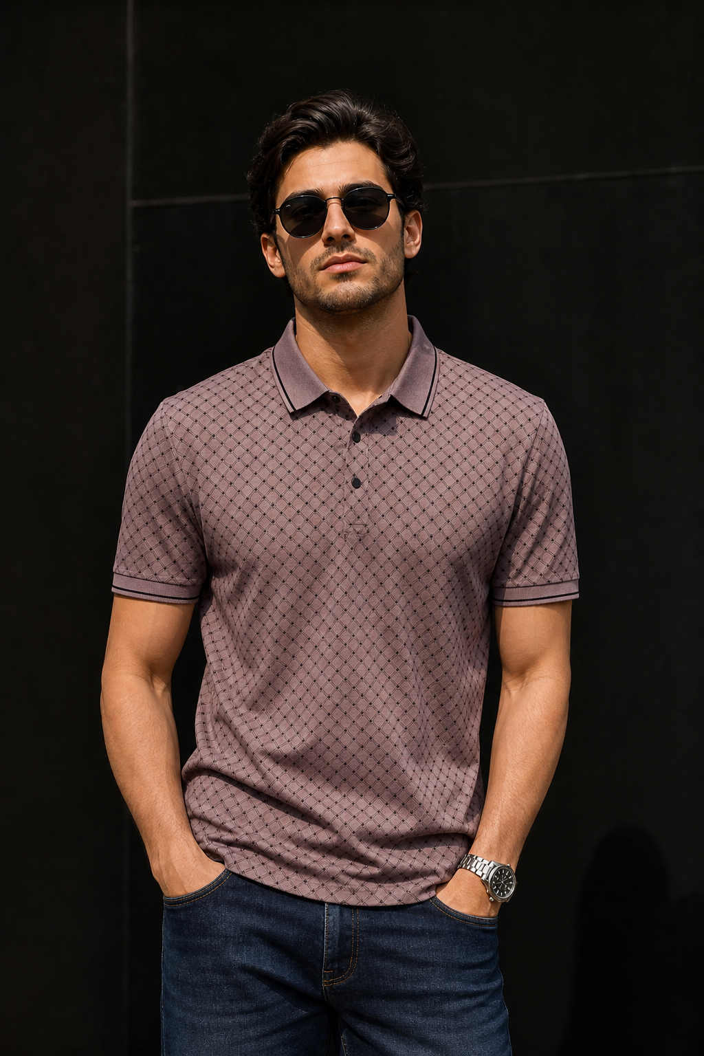Men Onion Geometric Print Polo T-Shirt