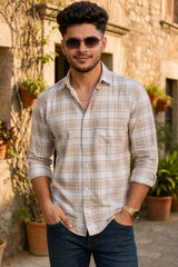 Cream Check Shirt for Men | Stay Stylish & On-Trend OXFCH