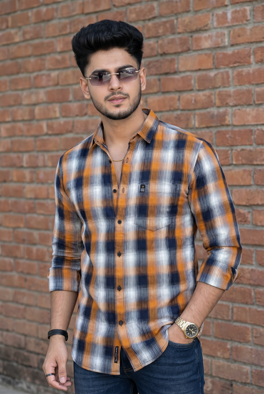 Men Rust Check Casual Shirt | Premium Slim Fit | Atlance FABCK