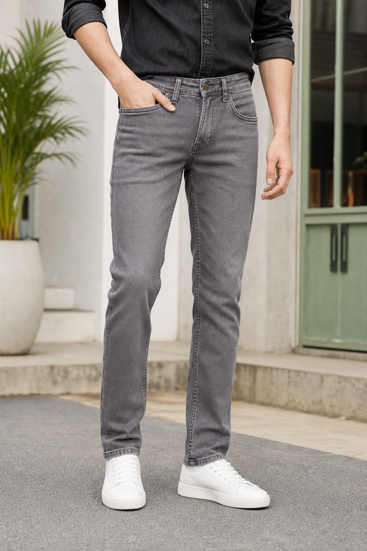 Men Premium Light Grey Narrow Fit Jeans - Modern Casual
