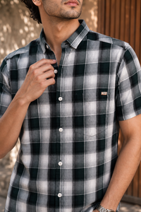 Men Parrot Green Checkered Half Sleeve Casual Shirt SGV-528-6