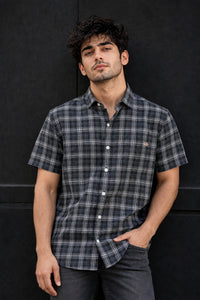 Men Dark Grey Checkered Half Sleeve Casual Shirt SGV-528-4