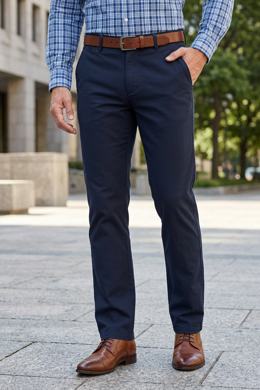 Mens Structure Navy Blue Textured Slim-Fit Casual Pants