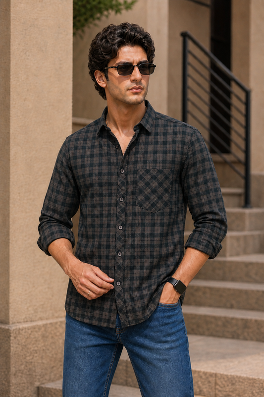 Men Green Plaid Full Sleeve Shirt – Casual Checkered Shirt