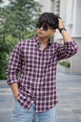 Classic Wine Checked Shirt for Men – Everyday Wear WON
