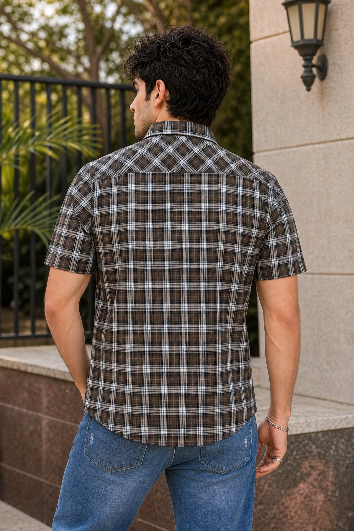 Men Olive Checkered Half Sleeve Casual Shirt SGV-528-6