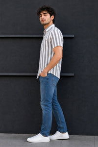 Men Black Vertical Striped Half Sleeve Casual Shirt SGV-528-1