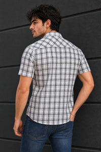 Men White Checkered Half Sleeve Casual Shirt SGV-528-5