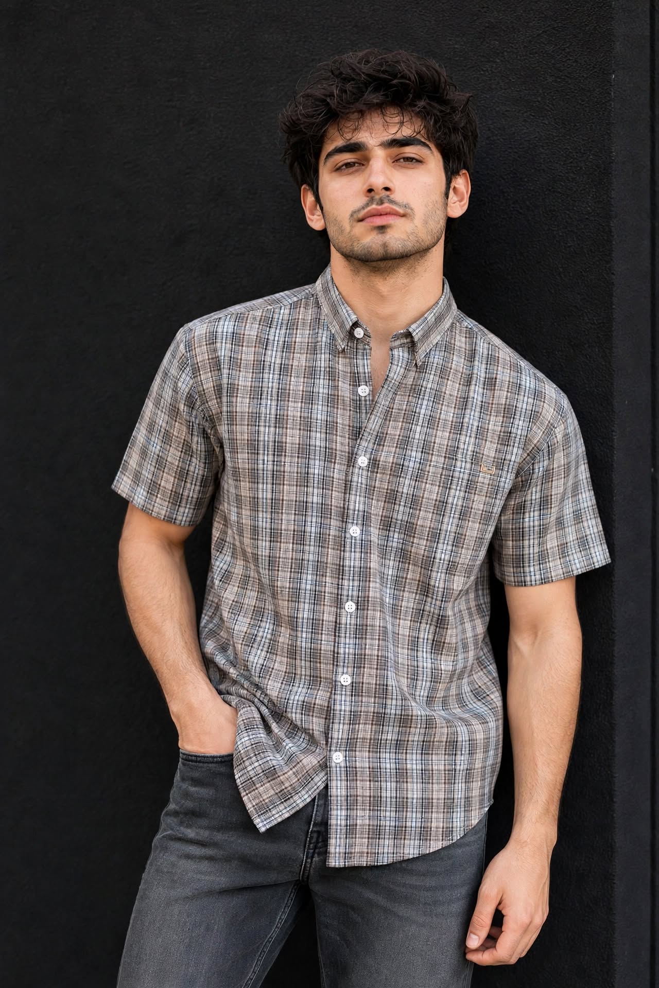 Men Brown Checkered Half Sleeve Casual Shirt SGV-528-4
