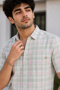 Men Peach Checkered Half Sleeve Casual Shirt SGV-528-2