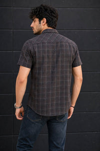 Men Coffee Checkered Half Sleeve Casual Shirt SGV-528-3