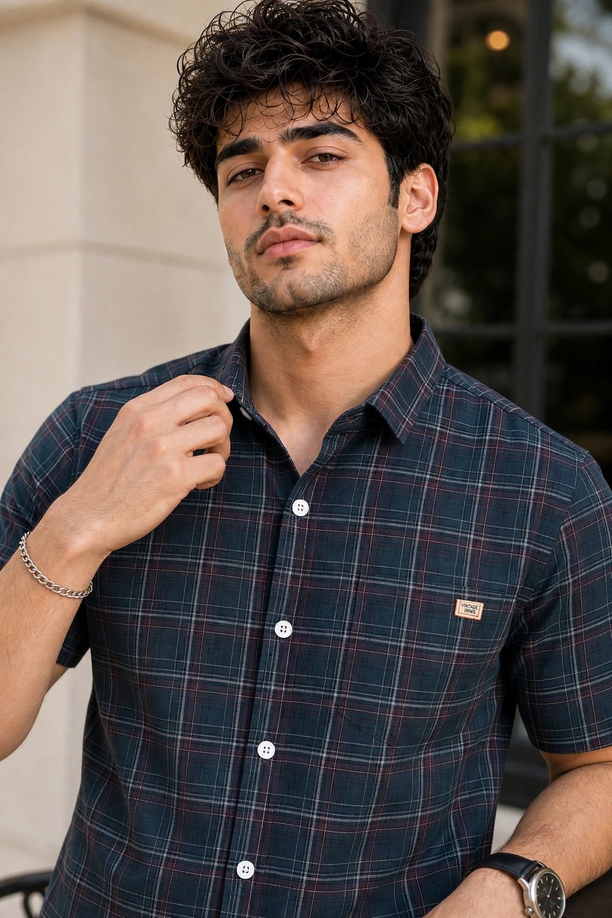 Men Blue Checkered Half Sleeve Casual Shirt SGV-528-3