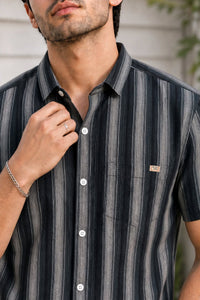 Men Green Vertical Striped Half Sleeve Casual Shirt SGV-528-1