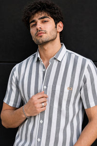 Men Grey Vertical Striped Half Sleeve Casual Shirt SGV-528-1