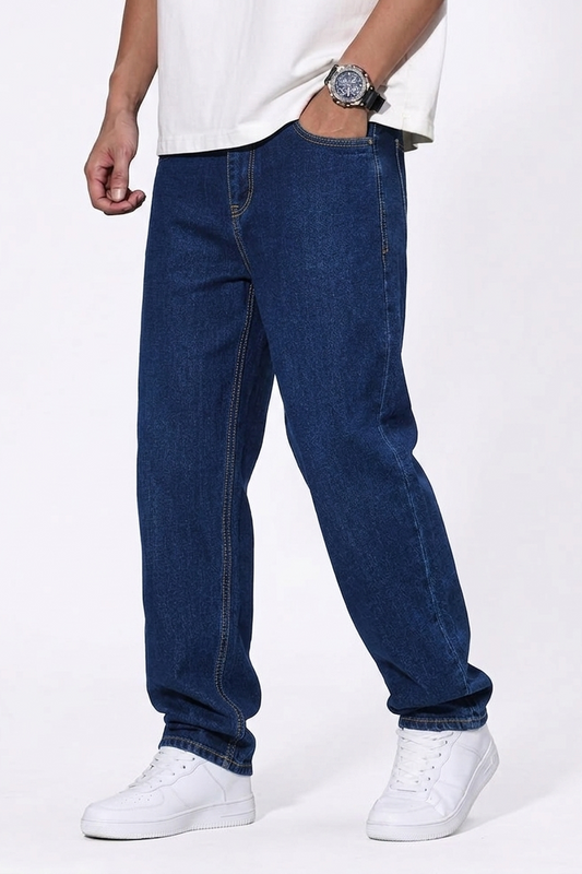 Comfortable Men Straight Fit Denim Jeans - Dark Blue Baggy