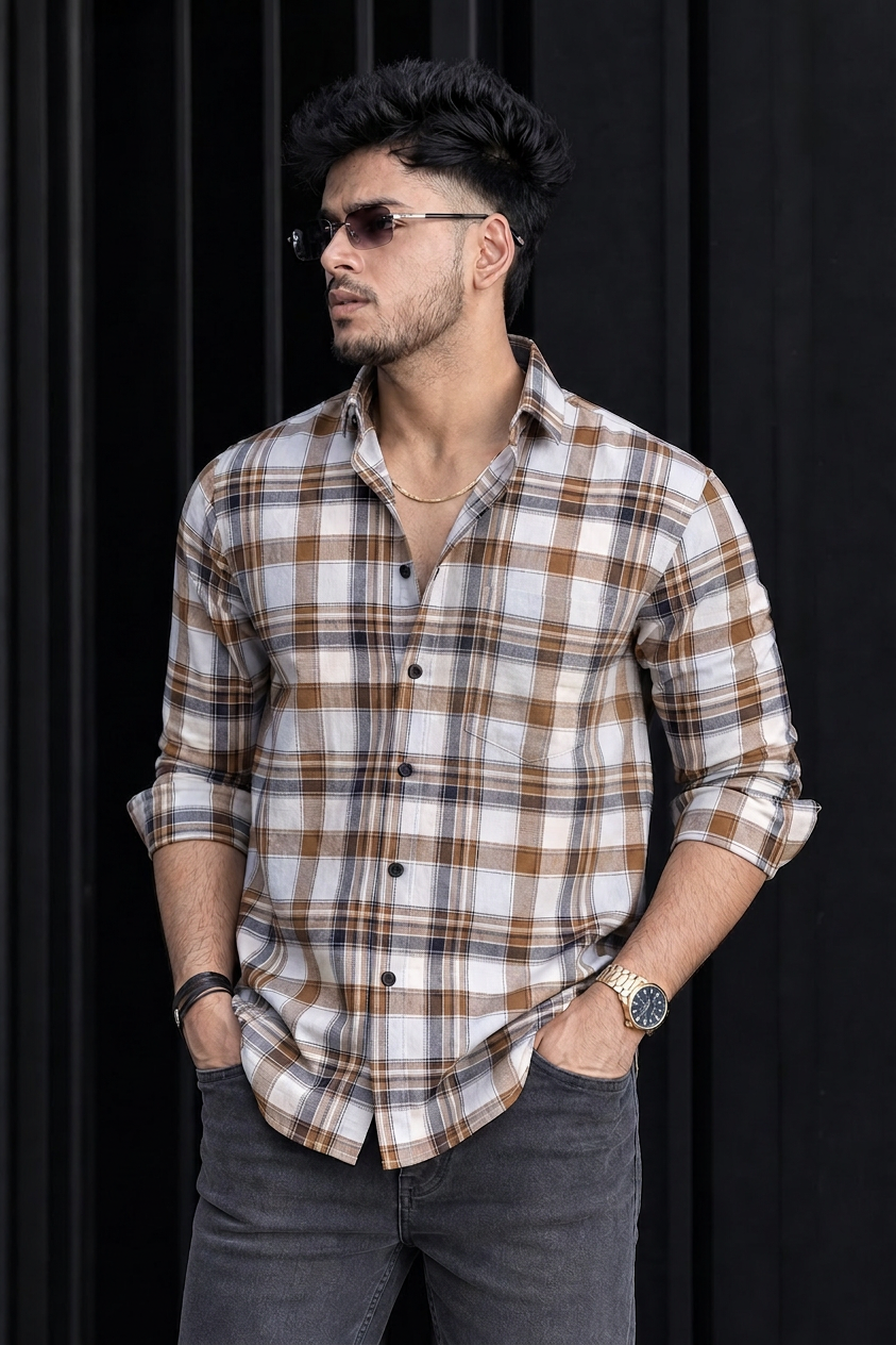 Men Olive and Blue Checkered Casual Shirt