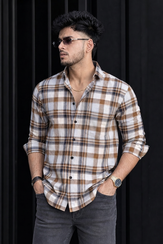 Men Olive and Blue Checkered Casual Shirt