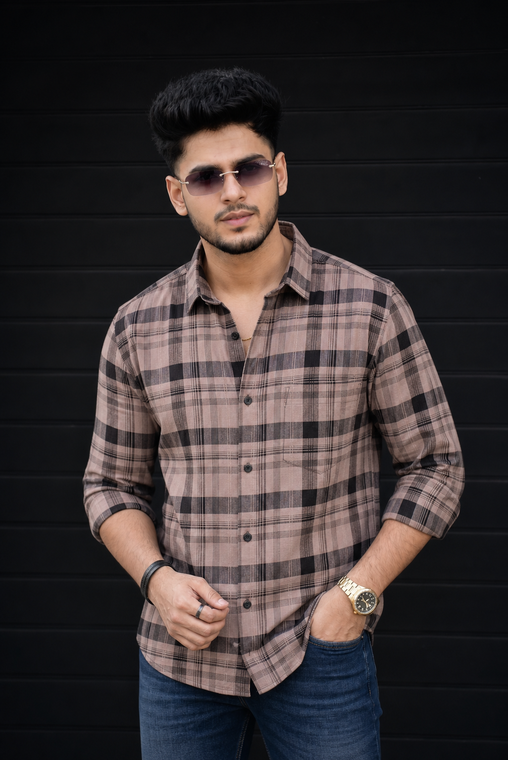 Men Premium Onion & Black Checkered Casual Shirt
