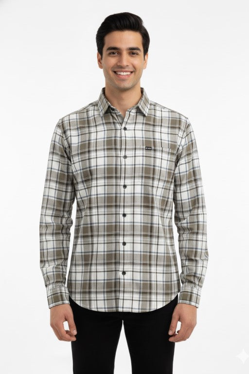 Men Premium Casual Check Shirt in Olive Color