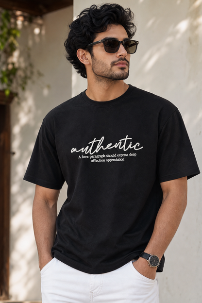 Men Black Authentic Graphic Drop Shoulder T-Shirt
