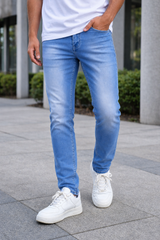 Narrow Fit Sky Blue Jeans Men | Casual Light Wash