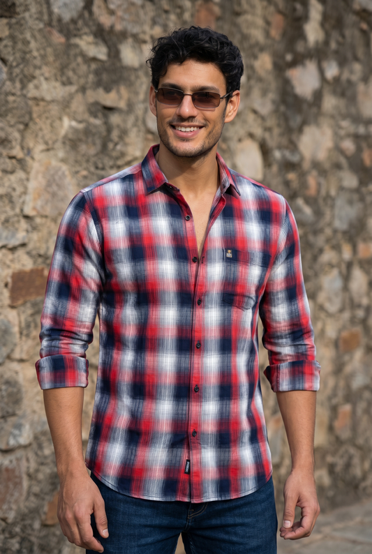 Men Red Check Casual Shirt | Premium Slim Fit | Atlance FABCK