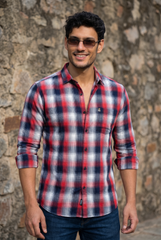 Men Red Check Casual Shirt | Premium Slim Fit | Atlance FABCK