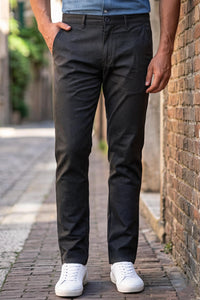 Men Slim Fit Black Textured Structure - Premium Cotton Trousers 5126