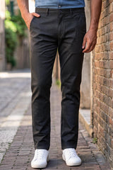 Men Slim Fit Black Textured Structure - Premium Cotton Trousers 5126