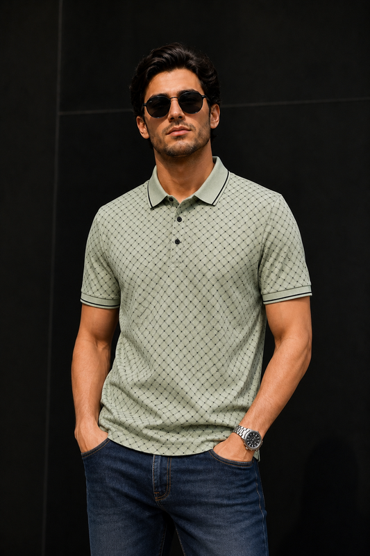 Men Pista Geometric Print Polo T-Shirt