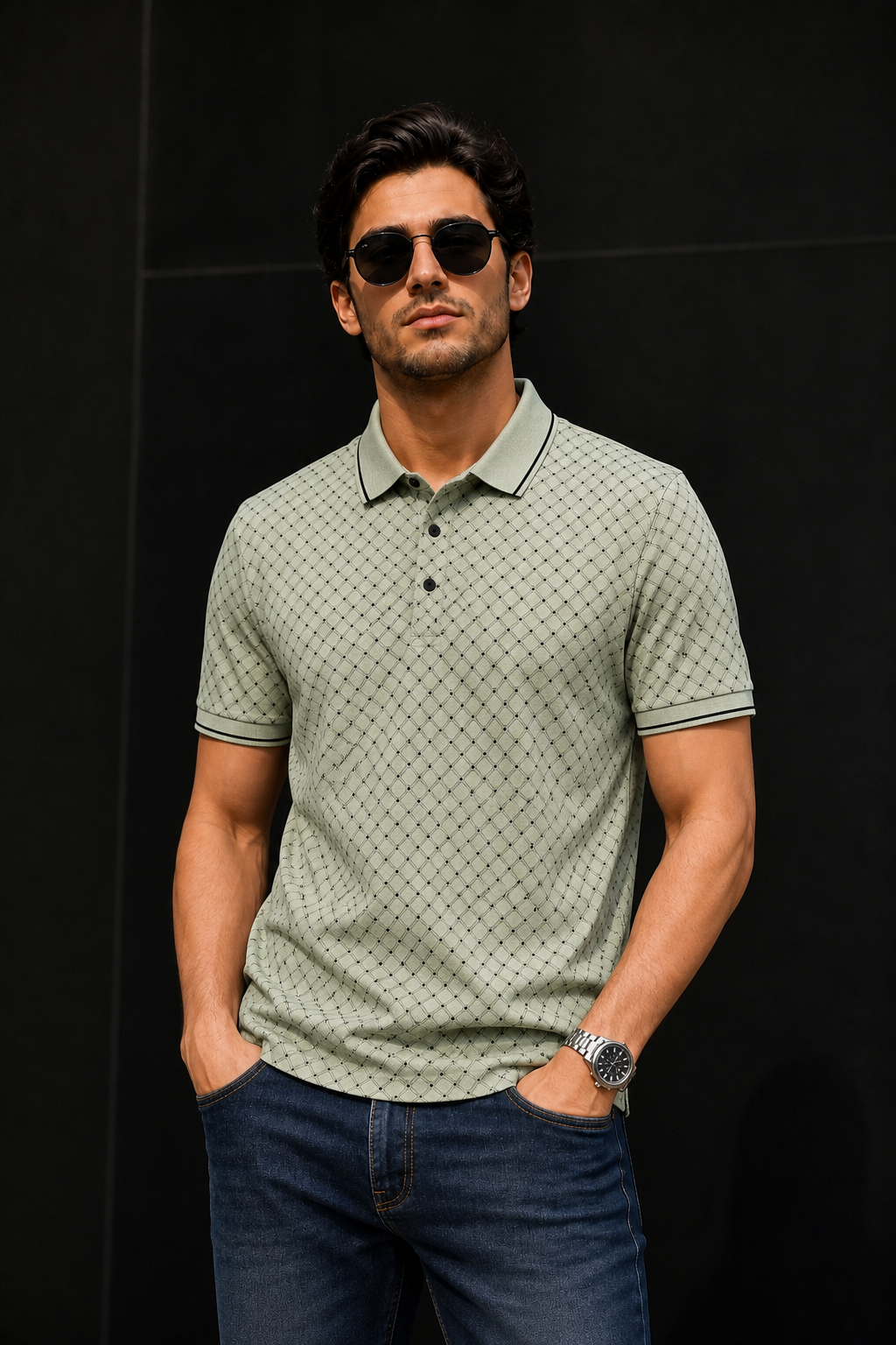 Men Pista Geometric Print Polo T-Shirt