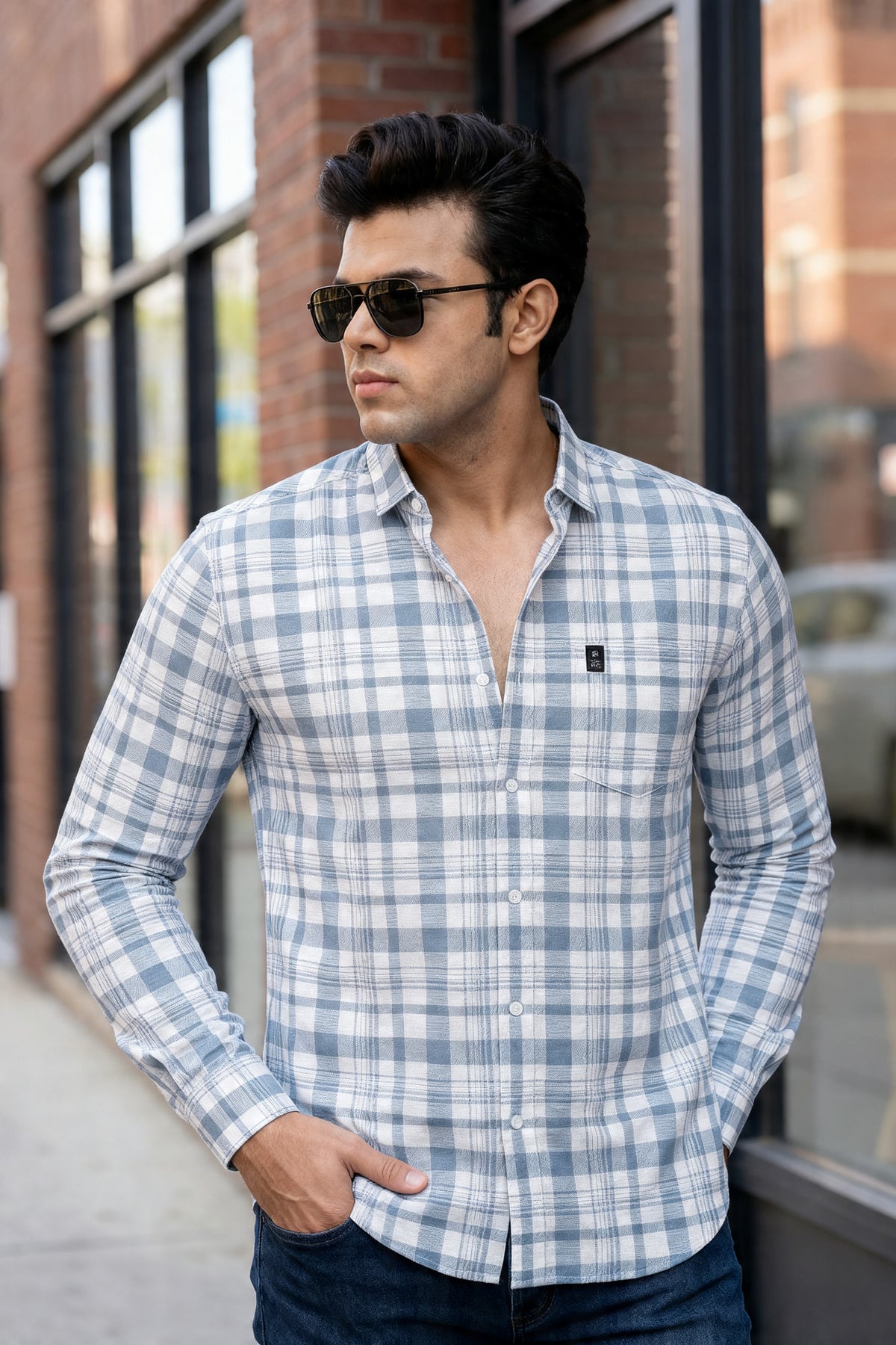 Pastel Blue Check Shirt for Men – Premium Casual Collection WON