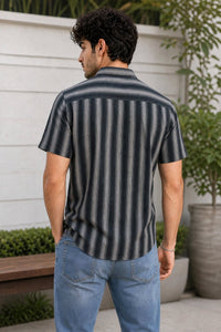 Men Green Vertical Striped Half Sleeve Casual Shirt SGV-528-1