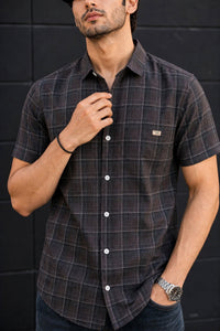 Men Coffee Checkered Half Sleeve Casual Shirt SGV-528-3