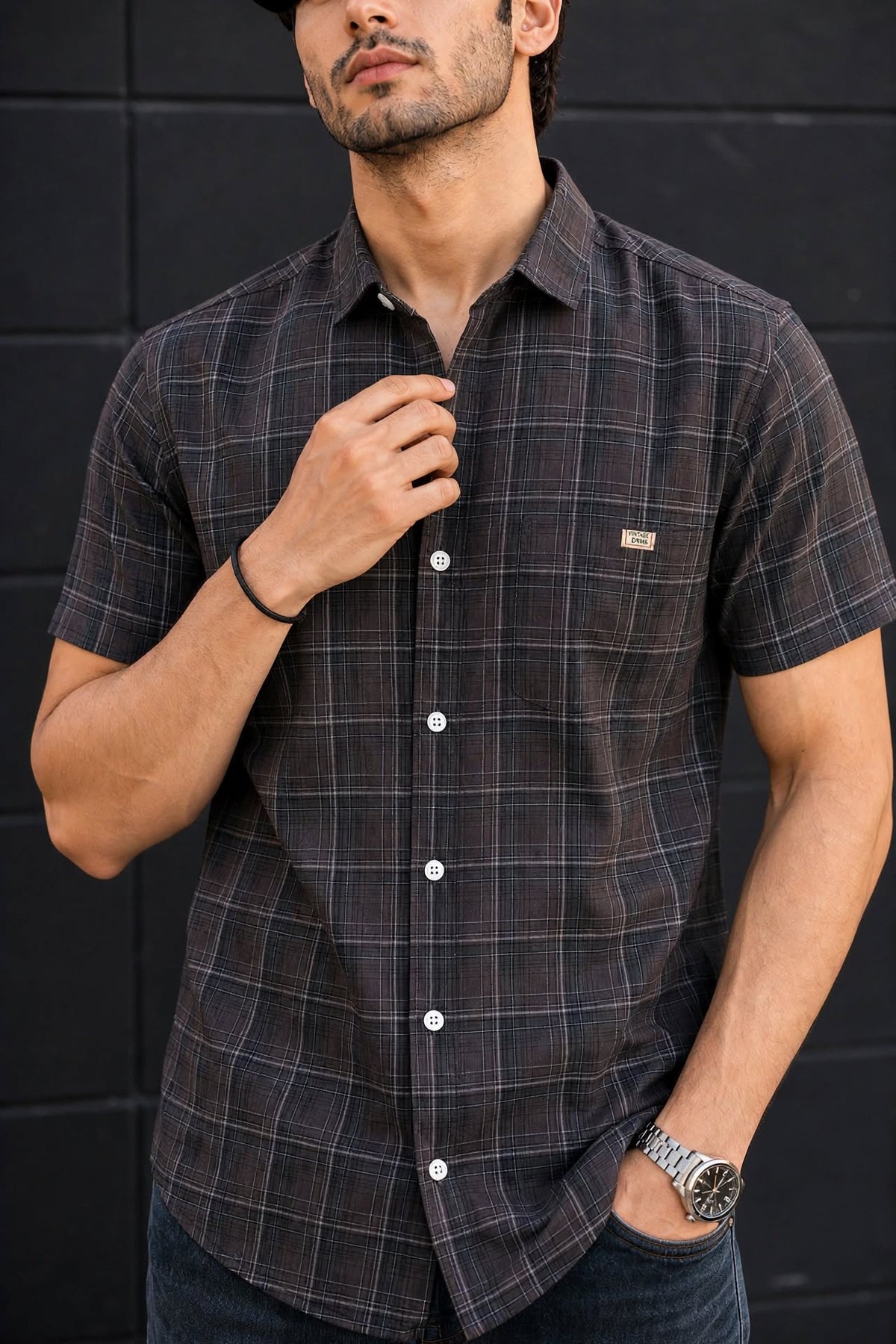 Men Coffee Checkered Half Sleeve Casual Shirt SGV-528-3