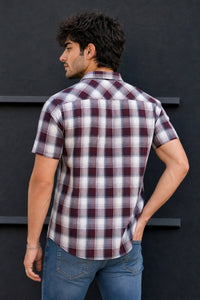 Men Wine Checkered Half Sleeve Casual Shirt SGV-528-6