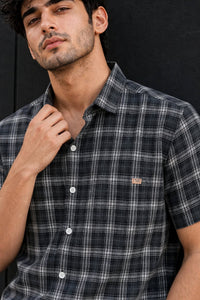 Men Dark Grey Checkered Half Sleeve Casual Shirt SGV-528-4