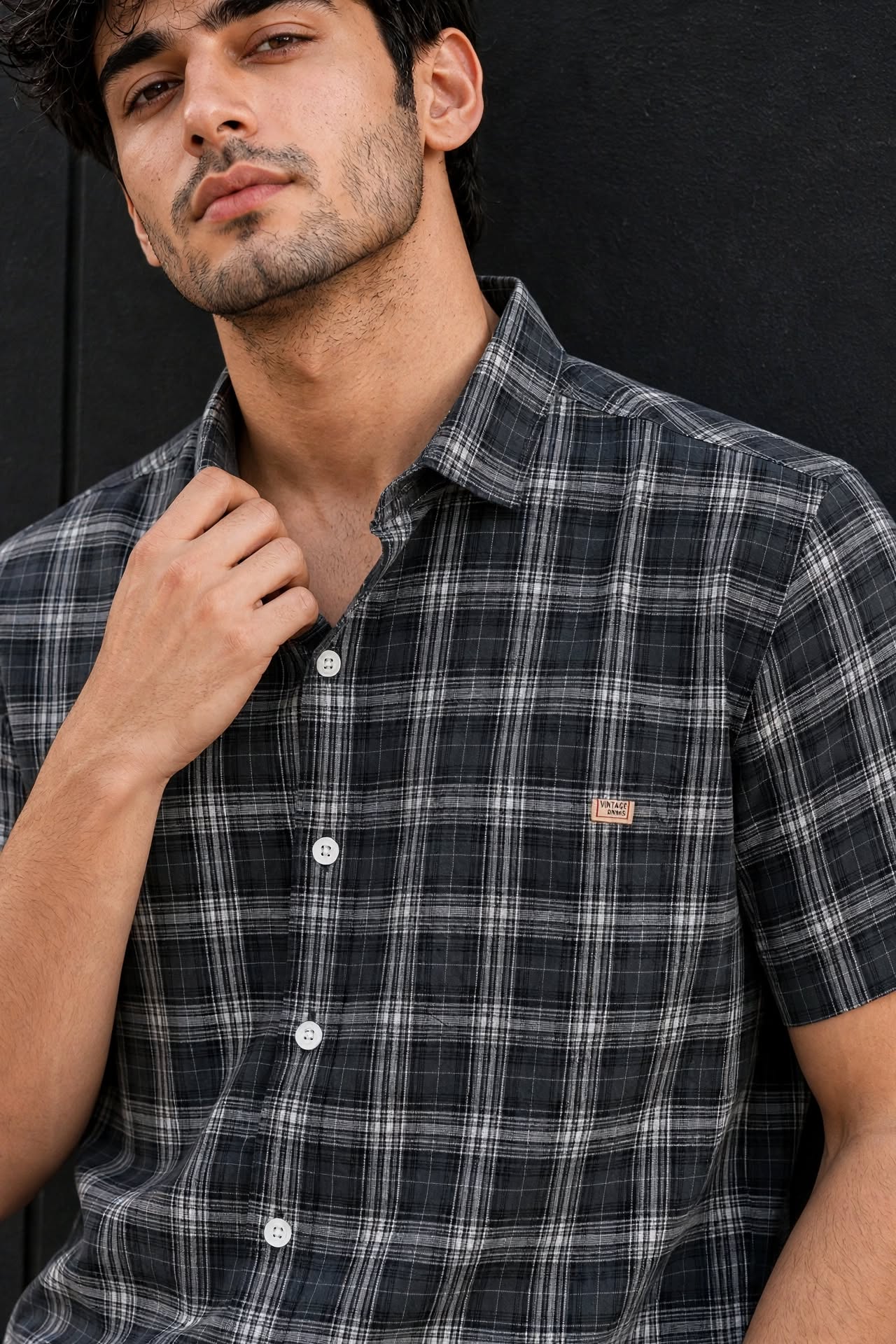 Men Dark Grey Checkered Half Sleeve Casual Shirt SGV-528-4