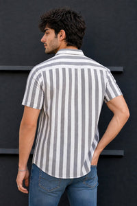 Men Black Vertical Striped Half Sleeve Casual Shirt SGV-528-1