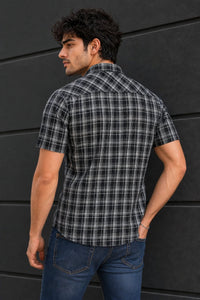 Men Black Checkered Half Sleeve Casual Shirt SGV-528-5