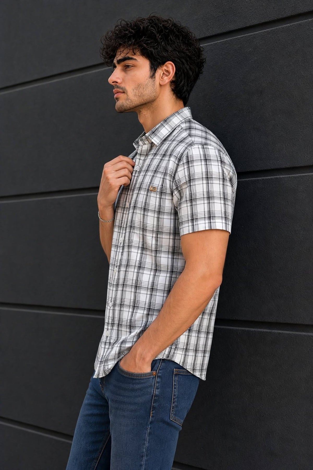 Men White Checkered Half Sleeve Casual Shirt SGV-528-5
