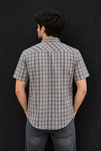 Men Brown Checkered Half Sleeve Casual Shirt SGV-528-4