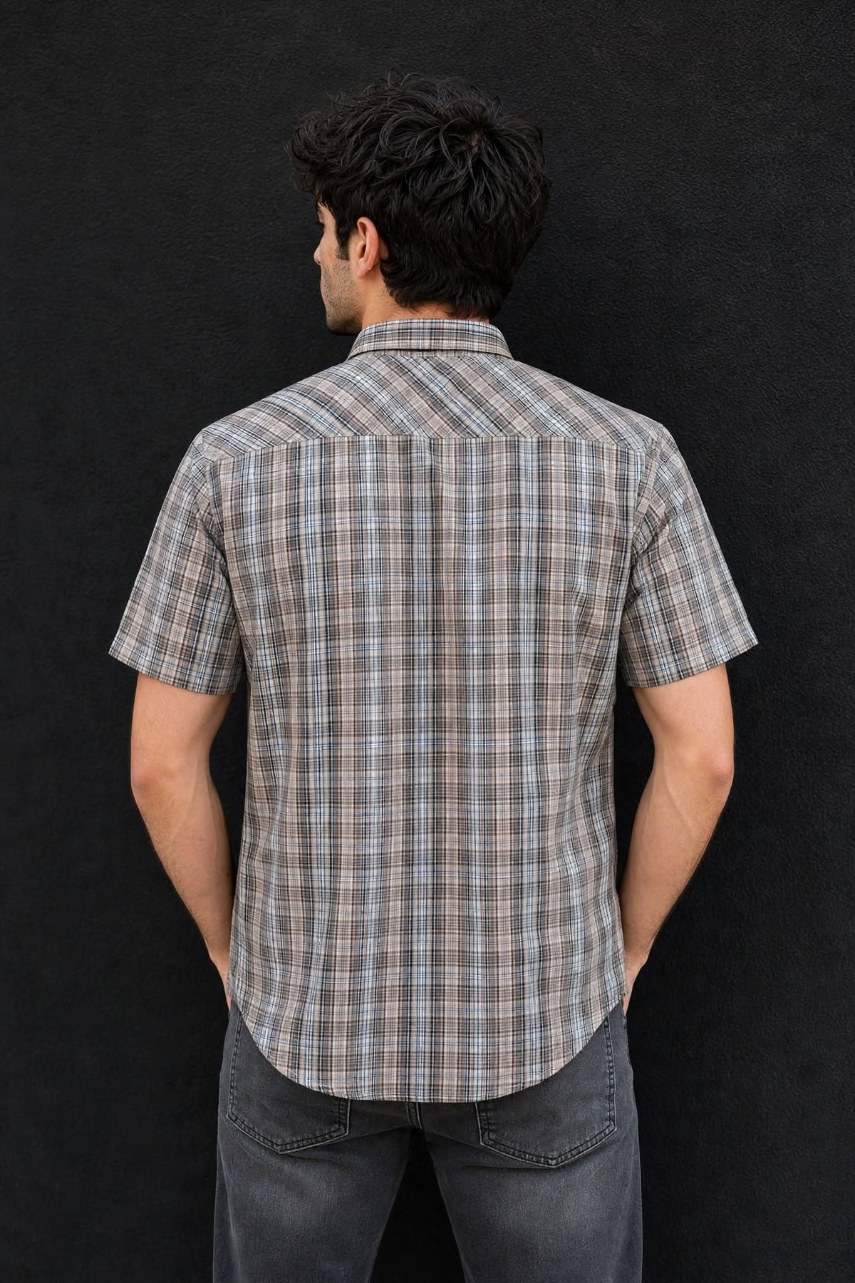 Men Brown Checkered Half Sleeve Casual Shirt SGV-528-4
