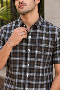 Men Olive Checkered Half Sleeve Casual Shirt SGV-528-6
