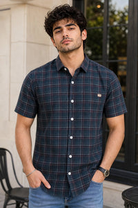Men Blue Checkered Half Sleeve Casual Shirt SGV-528-3